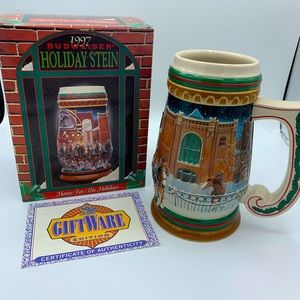 1997 Budweiser Holiday Stein Home for Holidays Clydesdales Christmas Mug wBox